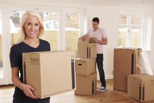 Removal boxes and household items ready for transport